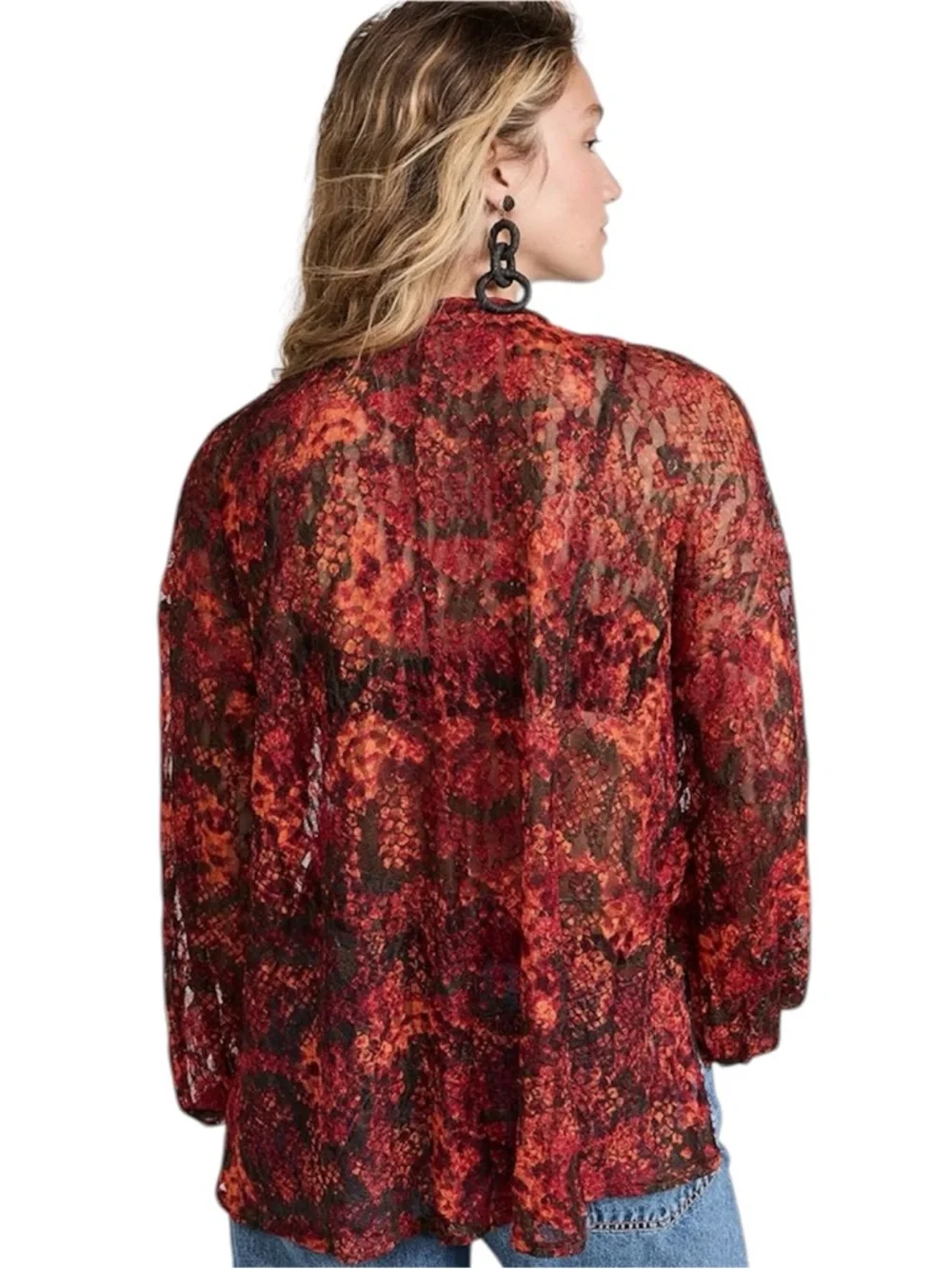 FREE PEOPLE OUT FOR THE NIGHT SHEER  LACE BOHO BLOUSE